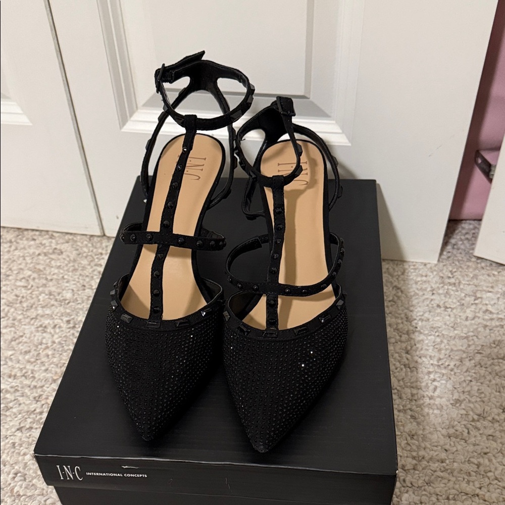 INC International Concepts Women's Black Studded Heels